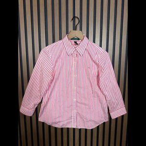 Lauren Ralph Lauren Shirt Petite Medium Womens Pink Striped Long Sleeve Button